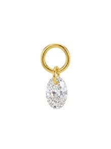 1Pc 925 Sterling Silver Oval Cut Zirconia Dangle Charm Single Hole Elliptical Gem Detachable Pendant For Hoop Earrings Perfect For Stacking Daily Wear - Gold - View 5