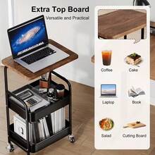 3-Tier Metal Utility Cart, Metal Storage Rack With Wooden Top, Rolling Cart With Wheels, Multi-Functional Storage Rack, Durable Steel Frame, Suitable For Kitchen, Office, Bedroom, Living Room - View 8