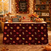 1pc Autumn Pumpkin Leaf Print Tablecloth Table Skirt, Suitable For Party Events, Kitchen And Dining Room Decor - A - View 5