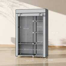 Fabric Wardrobe W/ Shelves Hanging Rail Foldable Wardrobe Light Grey - T0001-01-5955 - View 10