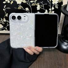 Ins Simpple Shell Pattern Phone Case Compatible With IPhone Ultra, Folding Flip Phone Case, Unisex Drop-Proof Protective Case - Iridescent White - View 3