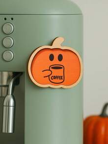 1Pc Halloween Orange Pumpkin Coffee Face Pattern, Layered Border Fridge Magnet, Fun Spooky Style, Pumpkin Silhouette Shape, Coffee Mug Graphic Detail, Decoration Decor For Coffee Machine Fridge Counter Halloween Home Decor - Multi-color G - View 3