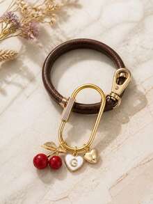 Red Cherry Letter Keychain Bag Pendant,Feature Golden Heart And White Border Letter Heart Pendant,Car Keychain,Bag Accessories,Decorative Pendant - Multicolor - View 8