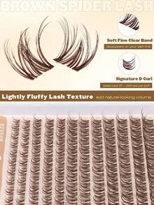120 Clusters LC Curve Brown Spider False Eyelashes, Cartoon Eyelash Clusters With Pointed Tips, Wispy Cluster Eyelash Extensions, Fluffy Anime Eyelash Clusters, Reusable Faux Mink Fairy Individual Eyelash Extensions (LC Curve 8-16mm) - LC - View 5