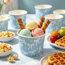 Bow Pattern Ice Cream Cups, Minimalist Ribbon & Star Print, Disposable Dessert Bowls, Suitable For Cold Drinks, Frozen Yogurt, Ice Cream, Pudding And Snacks, Perfect For Adult Elegant Parties, Bridal Showers, Wedding Receptions, Garden Gatherings And Catering Services - Multicolor - View 3