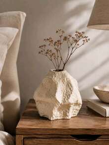 1Pc Wabi‑Sabi Irregular Rock‑Shaped Decorative Vase, Textured Surface Flower Container, Aesthetic Table Centerpiece Ornament For Living Room Desktop Home Display - Rock Vase - View 4