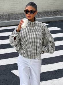 DEEKA Women's Stand Collar Long Sleeve Plaid Jacket Shacket Vacation - Lattice - View 3