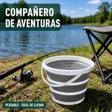 10L Collapsible Bucket For Bathroom And Home, Portable PP Plastic Wash Basin With Handle, Space-Saving Cleaning Pail, Grey And White - Gris - View 6