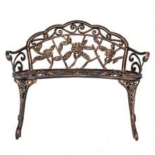 Antique Brass Rose Pattern Aluminum Bench - Lightweight And Weather Resistant For Garden/ Patio, Classic European Design (38.5 Inch/ 98 Cm) - Bronze - View 12