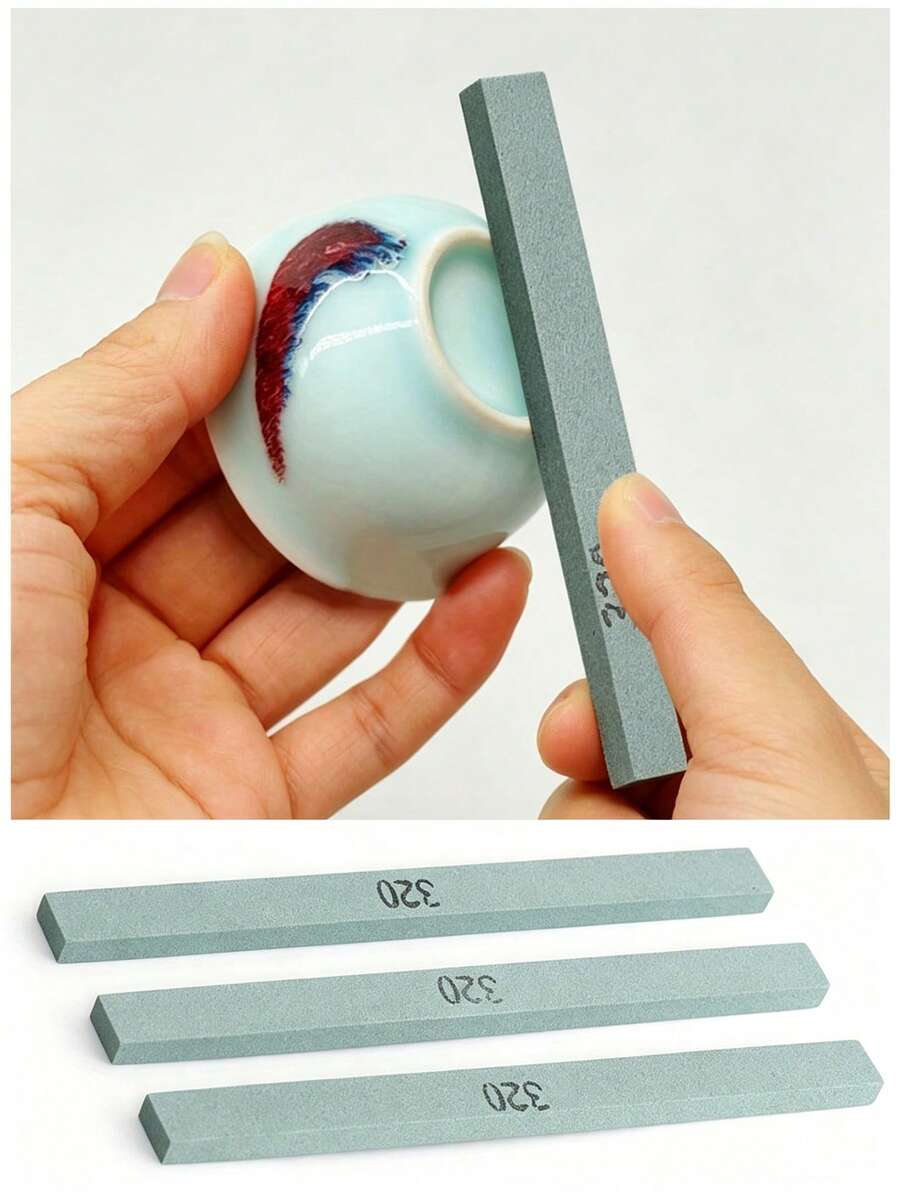 8pcs Ceramic Polishing Stones, Small Coarse Grit Grinding Stones, Non-Electric, Glazed Adhesive Base Abrasive Tools, Suitable For Pottery Enthusiasts And Beginners - Multicolor - View 1