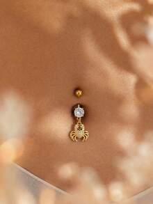 1pc Cute Ocean Crab Belly Button Ring, Stainless Steel Piercing Jewelry For Women, Beach Vacation Wear - Crab - View 3