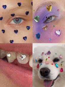 2PCS Large Heart 3D Asymmetrical Self-Adhesive Rhinestone Y2K Women's Face 3D Decorative Rhinestone Stickers Holiday Gift DIY Music Festival Party Makeup Ball Face Decoration Rhinestone Stickers - Multicolor - View 6