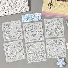 可愛動物鏤空繪圖模板，可重複使用 PET 鏤空繪圖模板，熊、狗、兔子 DIY 繪畫模板，剪貼簿裝飾，手工藝用品 - 彩色 - 查看 3