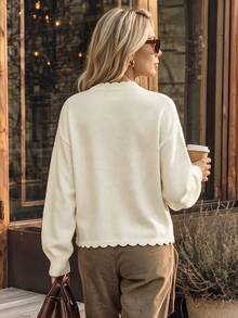 NiceArt Women's Autumn/Winter Apricot Elegant Wool Knit Cardigan, Scallop Collar With Rhinestone Buttons, Suitable For Office And Daily Wear - Apricot - View 2