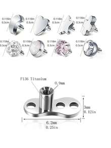 2pcs 14G Medical Steel CZ Zirconia Subdermal Anchor Piercing Jewelry With Top And Base, Punk Style Hypoallergenic Microdermal Piercing Gift For Women - Multicolor - View 3