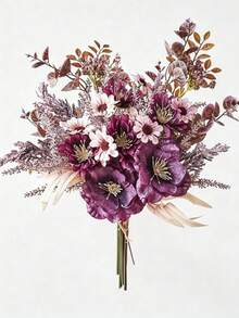 1/3 Bunch Artificial Flowers, Including Artificial Anemone, Daisy And Eucalyptus Leaves, Realistic Touch, Suitable For Vase, Home, Hotel Guest Room, Wedding Decoration, Tabletop Centerpiece, Autumn Decor, Etc. - Purple - View 1