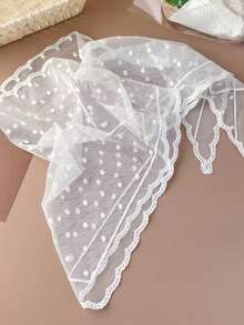 1pc Solid Color Floral Lace Mesh Embroidered Shawl Headscarf Triangle Scarf - S55884-white - View 5
