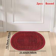 1pc Oval Flannel Door Mat, Red Geometric Pattern, Soft Comfortable Absorbent Non-Slip Machine Washable With Anti-Slip Backing, Suitable For Doorway, Living Room, Bedroom, Kitchen, Bathroom, Patio, Entryway, Laundry Room, Multi-Functional Home Floor Mat Holiday Decor Carpet - Multicolor - View 14