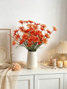 3pcs Artificial Daisy Bouquet, Suitable For Home Decor, Party Decor, Wedding Decor, Table Centerpiece, Living Room Decor, Autumn Decor, Valentine's Day, Halloween, Birthday Gift, Graduation Ceremony And Other Occasions - Orange - View 2
