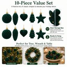 10Pcs Flocked Ornaments For Christmas Tree Holiday Hanging Decorations - Green - View 6