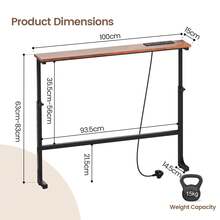 Luxstein Slim Console Table, Height Adjustable 75/100 Cm Sofa Table With Charging Station For Entryway, Living Room, Small Spaces - 100cm - Rust Brown - View 3