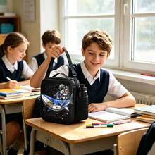 Boys' Astronaut Riding Space Shark Print 3 PiecesBackpack Set, Includes Matching Lunch Bag And Pencil Case, Black Zipper Design, With Adjustable Shoulder Straps, Top Handle And Side Mesh Pockets, Suitable For School, Travel And Daily Use - ASTRONAUT-8 - View 6