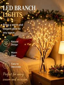 1/2pcs 20LED Brown Realistic Tree Branch Fairy String Lights, Battery Operated, Indoor Bedroom Decor, Holiday Party Tabletop Branch Lights, Outdoor Wedding Decoration, Indoor Christmas Decor - Warm Light - View 4
