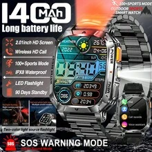 GUHUAVMI 2026 New Outdoor Sports Smart Watch For Men, 1400mAh Ultra-Large Battery, 90 Days Standby, With Powerful LED Flashlight, 2.01-Inch HD Full Touch Screen, IPX8 Waterproof, Bluetooth Calling, Voice Assistant, Reminder Functions, 100+ Sports Modes, Fitness Tracking, Men's Sports Smart Watch, Compatible With IPhone And Android, Suitable For Outdoor Hiking, Camping, Cycling And More - View 3