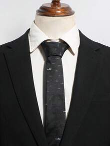 1pc Men's Minimalist Fashion Versatile Small Shark Pattern Hand-Tied Necktie, Suitable For Party, Shopping, Campus And Daily Wear - Black - View 2