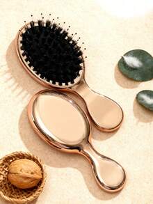 1pc Air Cushion Massage Hairbrush, Premium Gold Electroplated Finish, Mini Portable Hair Comb With Soft Air Cushion Design, Compact And Convenient For Women, Suitable For Travel, Bag, And Gift - Gold - View 3
