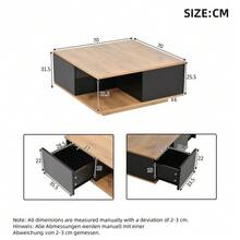 70 X 70 X 31.5 Cm Coffee Table With 3 Drawers, Geometric Coffee Table, High-Gloss Living Room Table, Sofa Table, Side Table, Suitable For Small Spaces, Black + Natural Wood Color - Dark Brown + Black - View 7