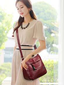 1pc Fashionable Retro Solid Color Soft Multi-Layer Crossbody Bag, Portable And Lightweight, Adjustable Shoulder Strap, Versatile Shoulder Bag For Shopping - Multi-color - View 3