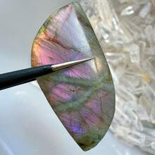 1pc Purple & Pink Glitter Labradorite Pendant, Jewelry, Decor, Natural Polished Labradorite Palm Stone, Desktop Decoration, Home Decor, Holiday Gift - Multicolor - View 11