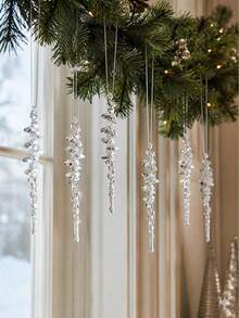 Clear Acrylic Icicle Hanging Decor, Transparent Twisted Pendant, Artificial Ice Drip For Christmas Tree Decoration, Winter Wonderland Party Gift, Fireplace Wreath Decoration, Holiday Home Window Decor - A - View 8