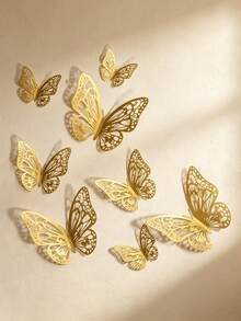 24/12pcs/Set 3D Hollow Butterfly Wall Stickers, Fridge Magnets, Wall Decor, Wedding Decor, Party Decor, Living Room Decor, Christmas Decor, Halloween Decor, Bedroom Decor - Multicolor - View 3