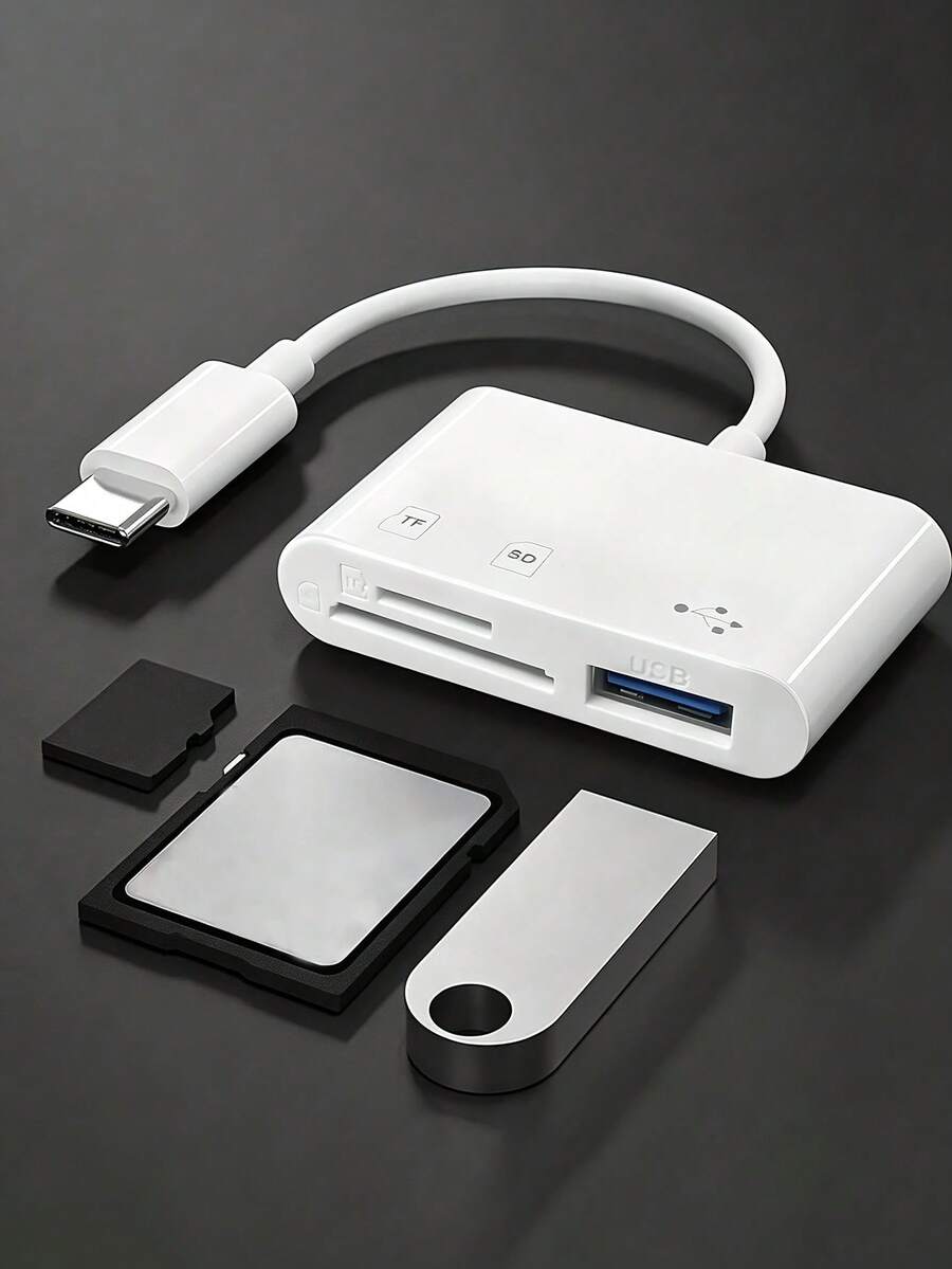 三合一多功能Type-C读卡器，兼容电脑和智能手机/Micro SD/USB连接 - 彩色 - 查看 1