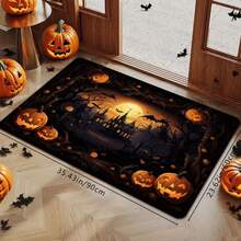 1pc Modern Elegant Long Runner Rug, Autumn Harvest Pumpkin Illustration Print Carpet, Flannel Material, Entryway-Porch Mat, Hallway Rug, Bedroom, Kitchen, Bathroom - Multi-Purpose Decorative Carpet, Living Room Rug - Dark Grey - View 7