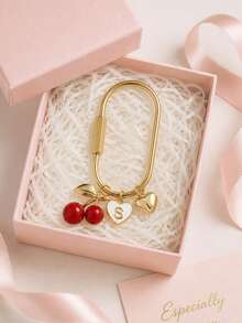 Red Cherry Letter Keychain Bag Pendant,Feature Golden Heart And White Border Letter Heart Pendant,Car Keychain,Bag Accessories,Decorative Pendant - Multicolor - View 9