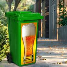 1pc 2D Flat Self-Adhesive Trash Can Sticker, Funny Beer Glass Garbage Bin Decal, Cold Beer Waterproof PVC Wheelie Bin Sticker, Outdoor Bar Patio Garden Yard Trash Can Decoration - A - View 4