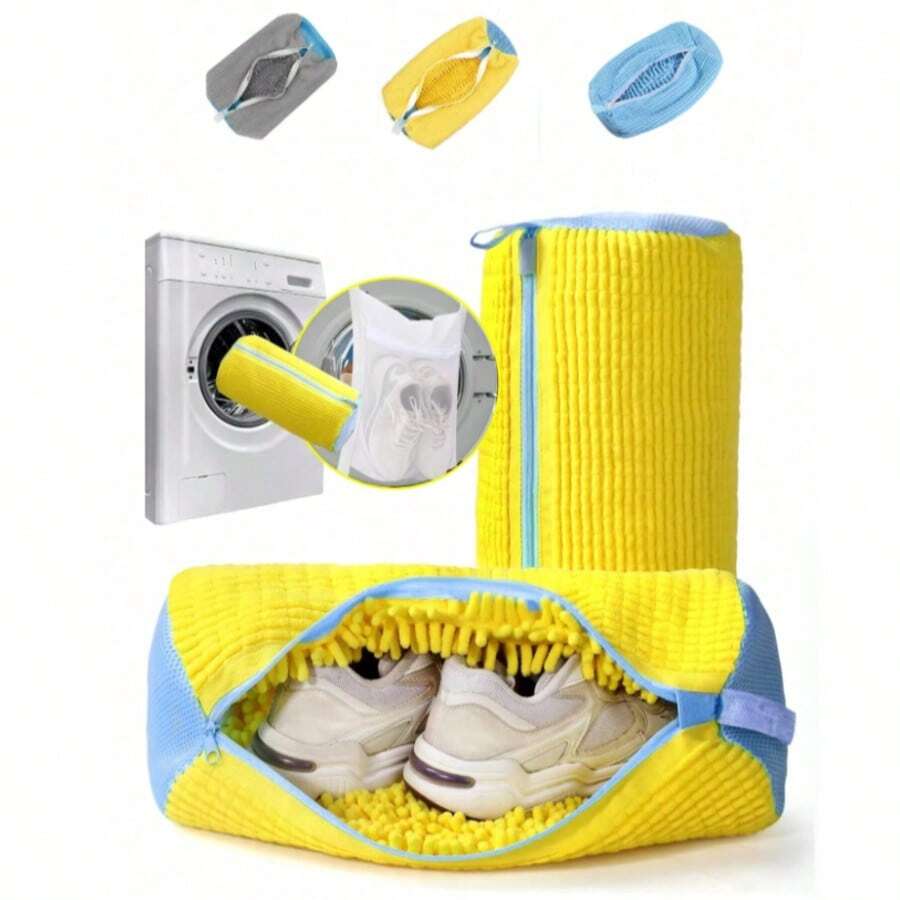 Reusable Shoe Washing Bag Set - Includes 4 Durable Laundry Bags Suitable For Sports Shoes, Canvas Shoes, And Fitness Shoes - Oversized 40 X 18 Cm Capacity - Double-Layer Mesh Design With Anti Opening Zipper And Hooks For Easy Storage