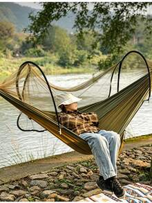 1pc Mosquito Net Hammock, Single/Double Person Universal, 210T Nylon Breathable Camping Swing Hammock, Backyard Leisure, Camping, Outdoor Use - Multicolor - View 8