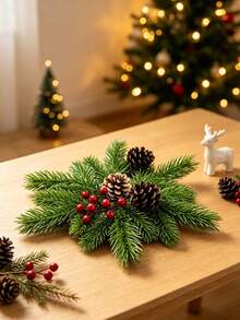 10/50pcs 4.73 Inch Artificial Mini Pine Needle Branches, Christmas Green Stem Faux Cedar, Suitable For DIY Wreaths, Home Office Room Dining Table Kitchen Decor, Halloween, Christmas Decoration - Green - View 2