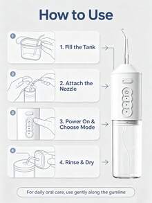 HYUNDAI Multi-Nozzle Water Flosser, Cordless Portable Oral Irrigator With 4 Heads And 3 Modes, Powerful Water Teeth Cleaner For Home Travel - White - View 6