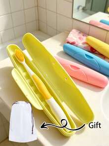 2pcs Random Color Portable Travel Toothbrush Holder, Solid Color Sealed Lid Toothbrush Storage Box, Waterproof Dustproof Leak-Proof Storage Case, Practical Travel Toiletries Accessory - Multicolor - View 2