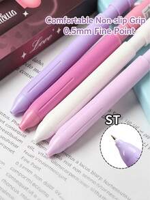 4/1pc Pink Heart-Shaped Retractable Gel Pens, Cute ST Nib, Best Friend Gift Study Pen, Pink Heart Element Stationery - Multicolor - View 3