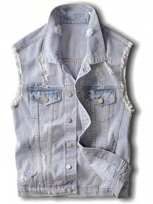 Men Plus Size Denim Tops - Black - View 1
