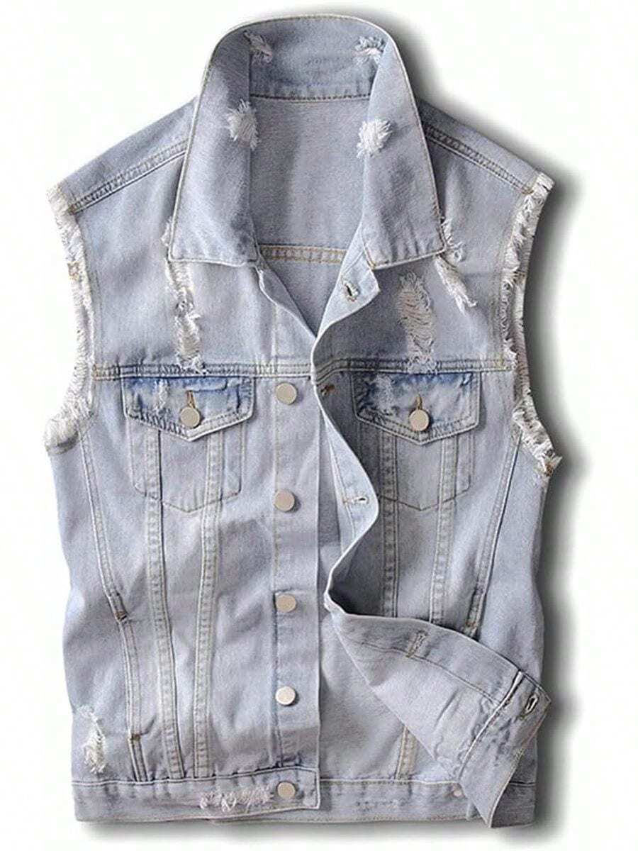 Men Plus Size Denim Tops - Black - View 1