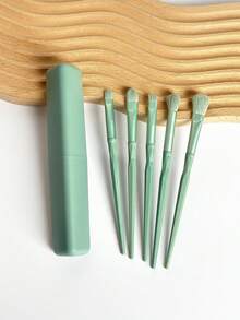 5PCS Mini Portable Makeup Brush Set, Travel Cosmetic Brush Kit For Eyeshadow, Blush And Loose Powder Application, Multi-Function Makeup Tools, For Daily Makeup And Travel Touch-Up - Multicolor - View 8