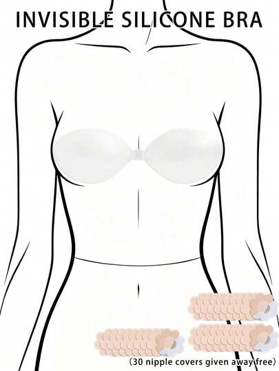 Transparent Front-Clasp Silicone Bra (Can Be Paired With Non-Woven Fabric Flower Stickers), Minimalist Invisible Design Made Of Liquid Silicone Material, Rounded Cup Shape Fits Body Lines, Front-Clasp Opening Design For Easy On And Off, Self-Adhesive For Secure Fit And Resistance To Shifting, Waterproof And Sweat-Resistant, Washable And Reusable, Suitable For Wedding Dresses, Backless Outfits, Daily Commute And Other Occasions, Can Be Paired With All Types Of Clothing Throughout The Four Seasons