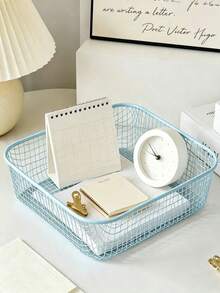 1PC Metal Square Desktop Storage Bins, Open‑Top Iron Storage Baskets For Desk Small Clutter Organizing, Minimalist Style Storage Container, Tabletop Small Supplies Holding Organizer For Office Desk Bedroom Vanity Daily All‑Season Use Gift Selection - Multicolor - View 13